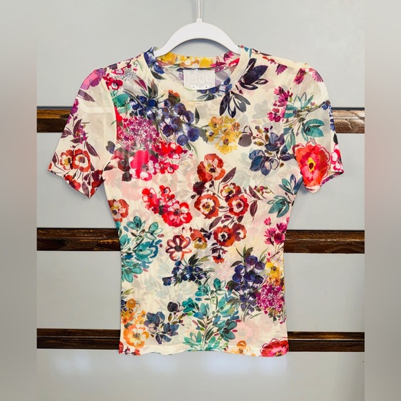Johnny Was Evalon Floral Mesh Short-Sleeve Top 🌸 Size XS 🌷 Like New! - Picture 7 of 9